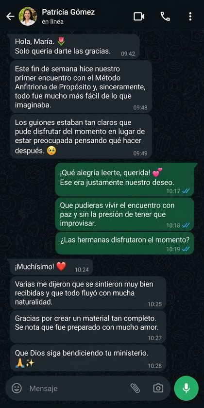 Testimonio real vía WhatsApp — Patricia Gómez